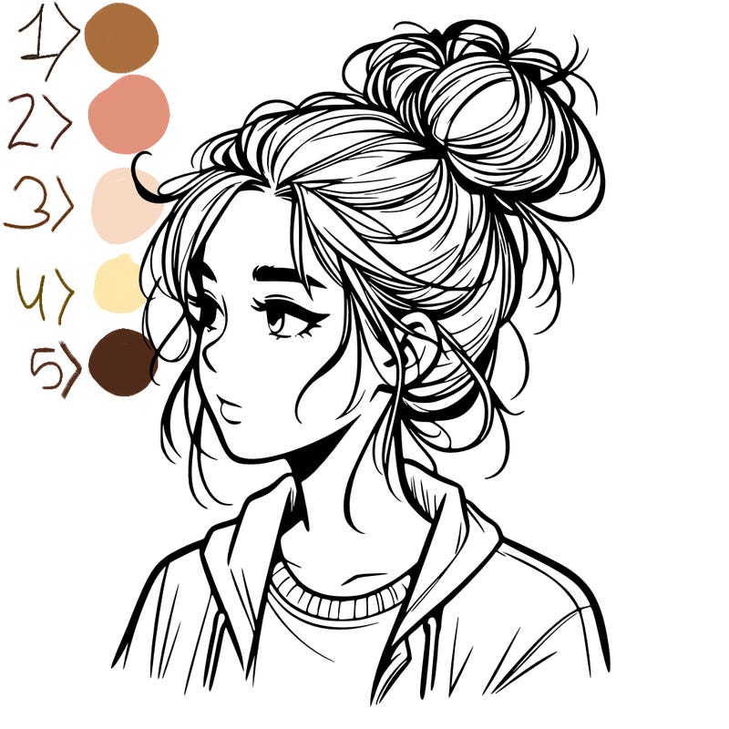 realistic teenage girl with a messy bun