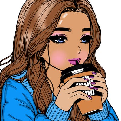 realistic girl drinking coffee