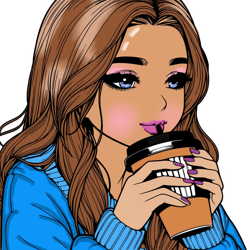 realistic girl drinking coffee