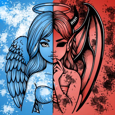 realistic angel half demon