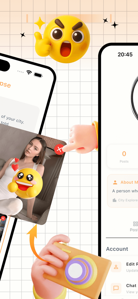 Cilo - Interfaz de la aplicación Cilo para exploradores urbanos que muestra la configuración del perfil y visuales 3D creativos