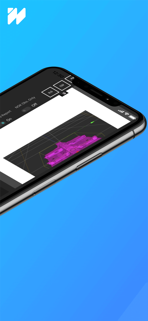 Twyn View - Twyn View app interface on a mobile device showing a 3D CAD model overlay and report export formats