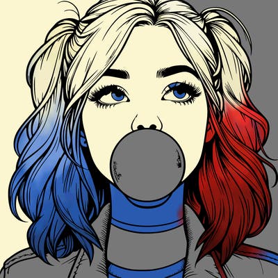 realististic girl blowing bubble -gum