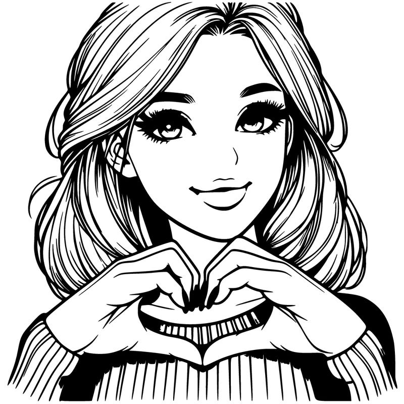 realistic girl making a heart with her hands