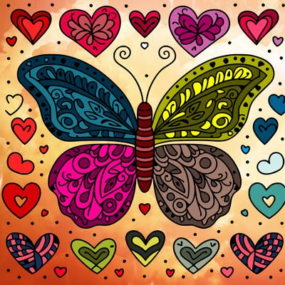pattern butterfly and hearts