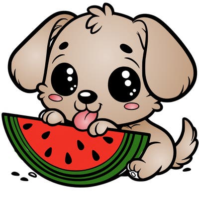 puppy eating watermelon