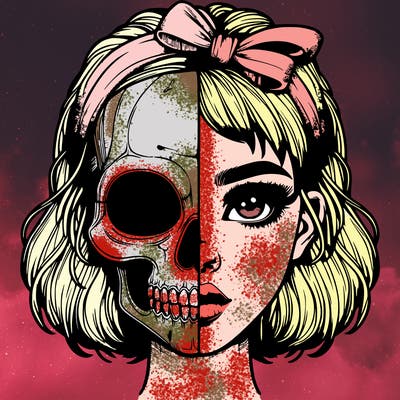 realistic girl with half skull mask