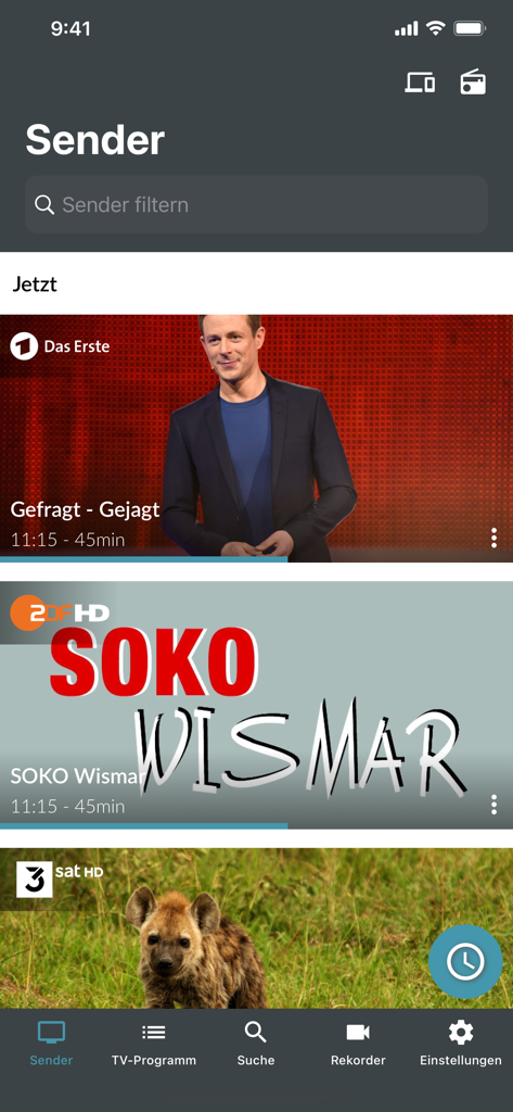 Eltrona TV+ - Interfaz de la aplicación Eltrona TV plus mostrando una lista de canales de TV alemanes en vivo