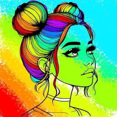 realistic girl with buns on the top of her head