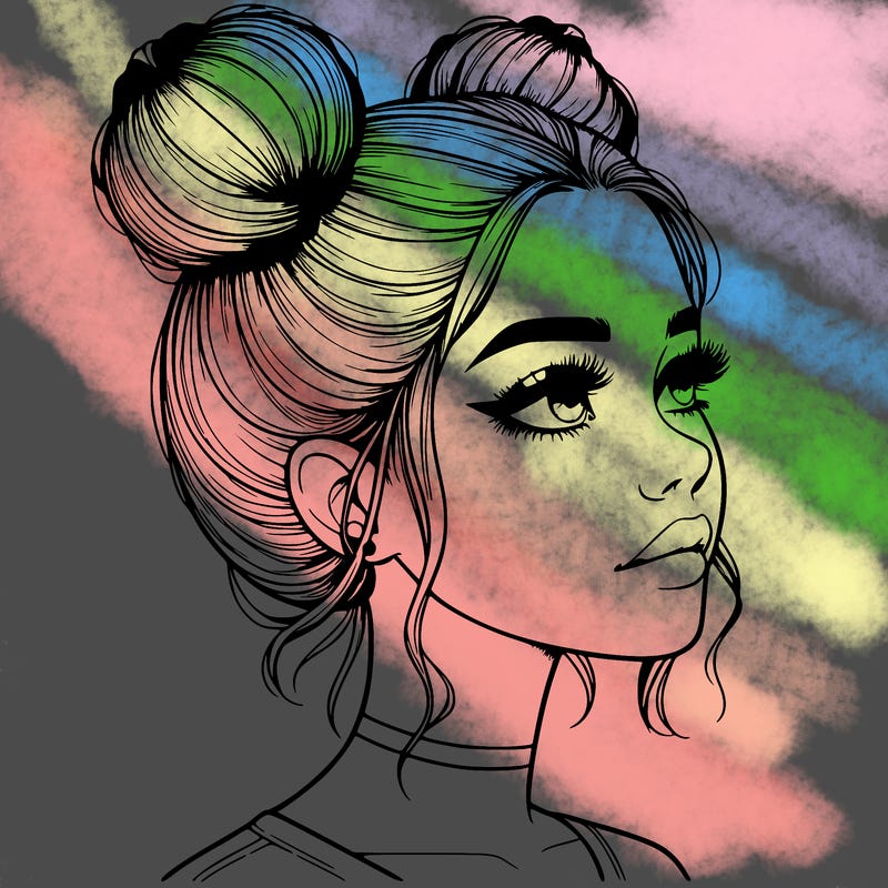 realistic girl with buns on the top of her head