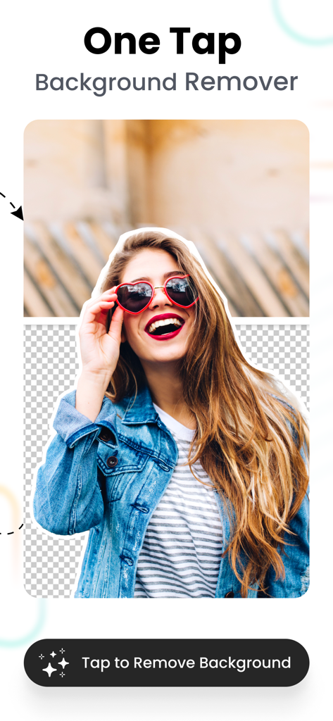 Thumbnail Maker, Banner Maker - A demonstration of the one tap background remover feature showing a person being cutout from their background.