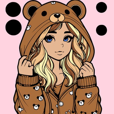 realistic girl in a animal pjs hoodie