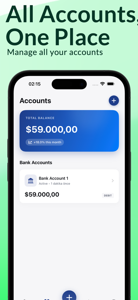 Spendex – AI Budget Tracker - Spendex budget tracker app showing total balance and bank accounts list