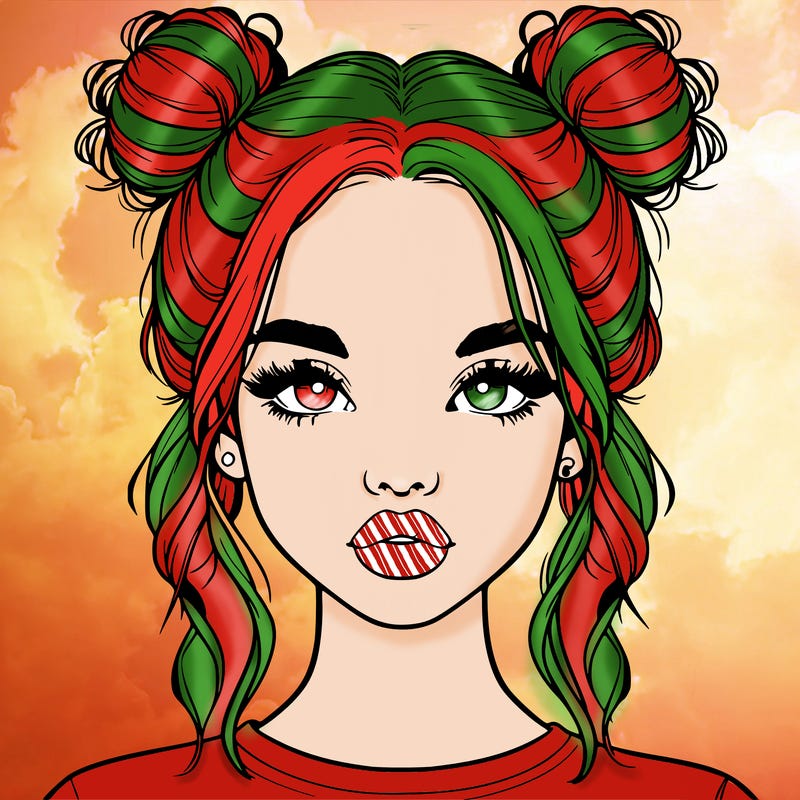 realistic girl with two buns in hair and lips