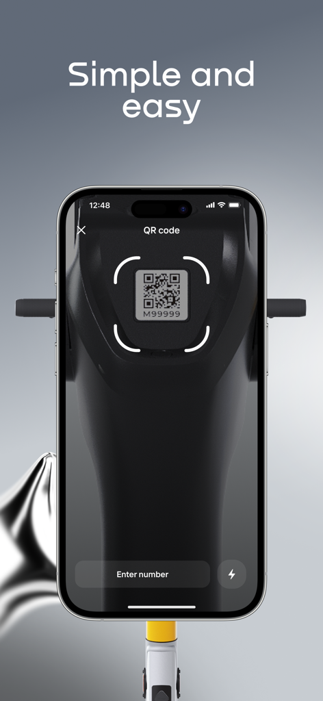 Smartphone scanning a QR code on a Whoosh scooter to start a ride