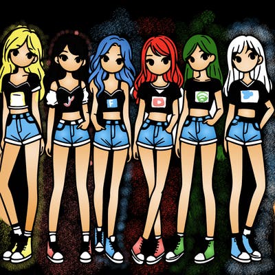 a group of girls wearing crop tops and shorts