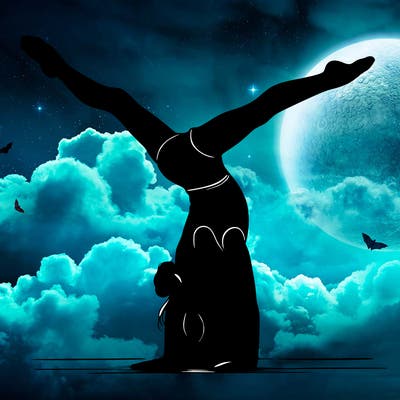 realistic gymnastic hand stand girl in four splits