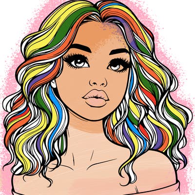 realistic girl with wavy hair and lips