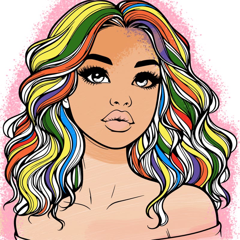 realistic girl with wavy hair and lips