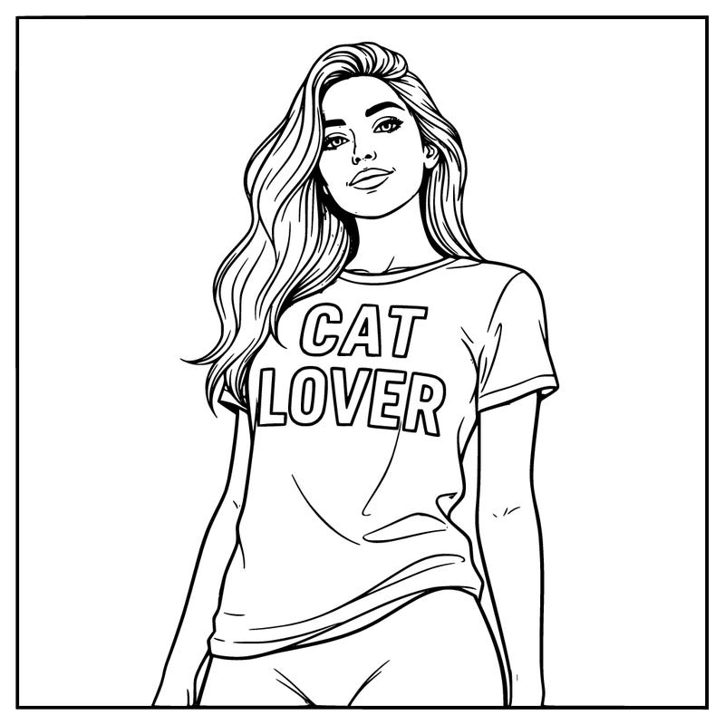 girl with long hair with and body. the shirt says cat lover