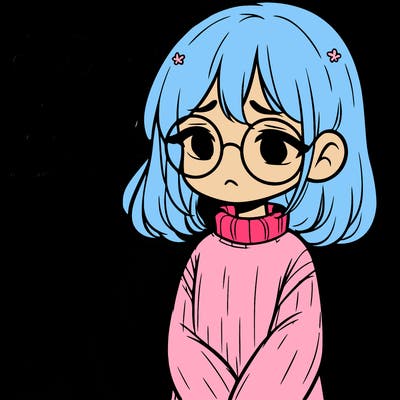 sad girl with glasses in a sweater