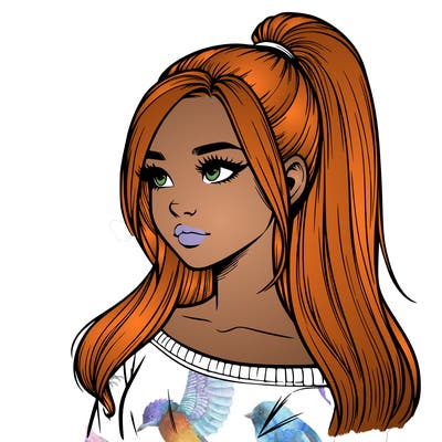 realistic girl with a high ponytail