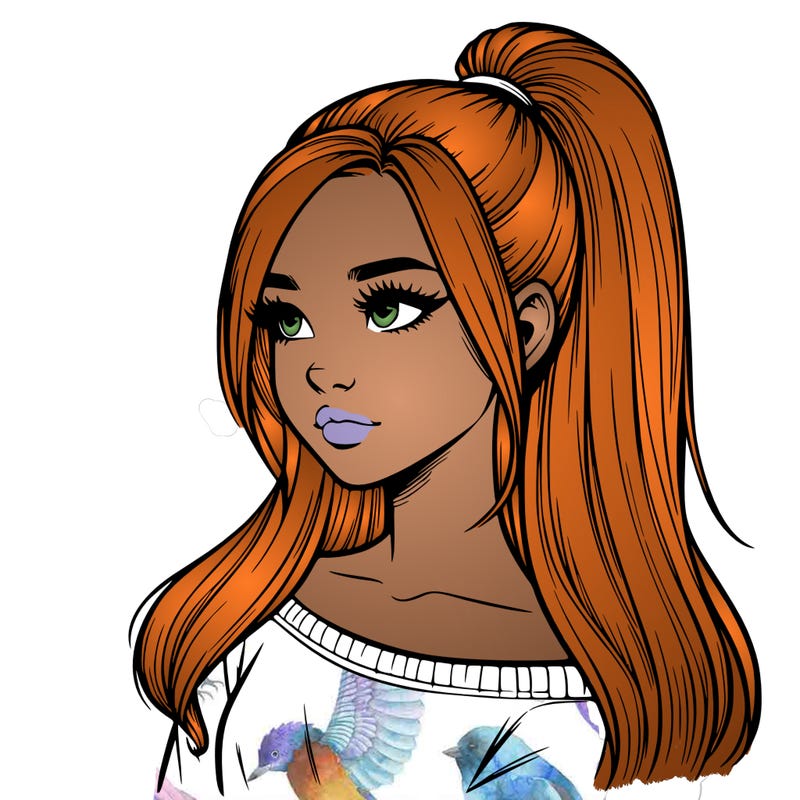 realistic girl with a high ponytail