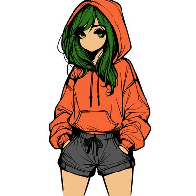 realistic girl in shorts and hoodie