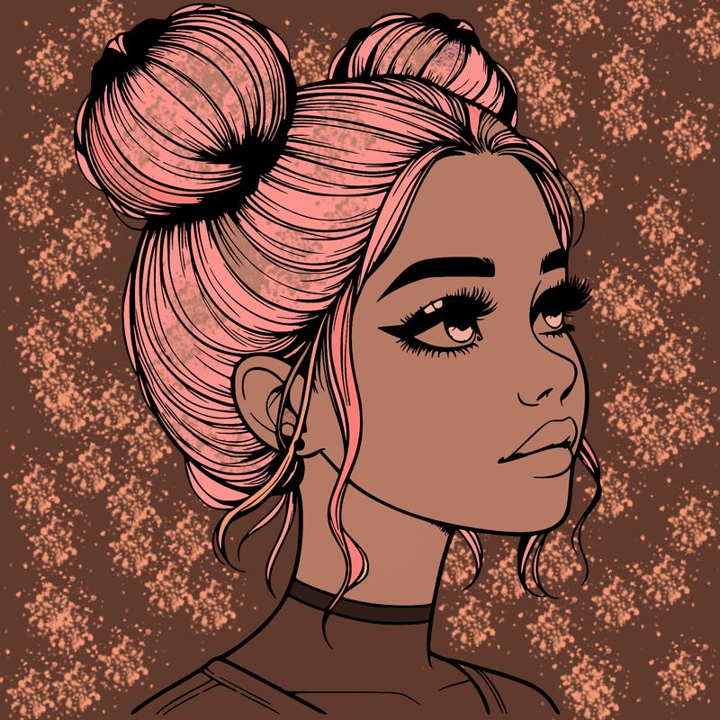 realistic girl with buns on the top of her head