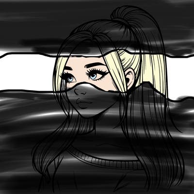 realistic girl with a high ponytail