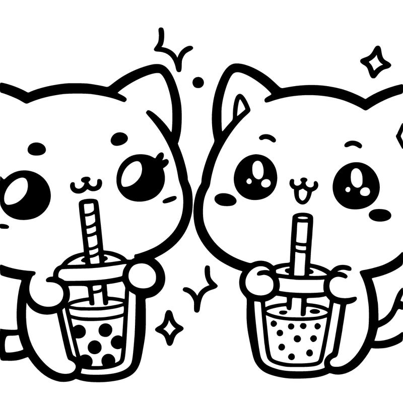 kawaii cute cat drinking boba