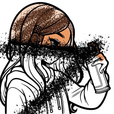 a realistic girl spray painting