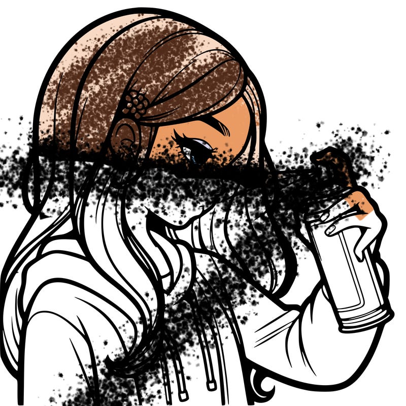 a realistic girl spray painting