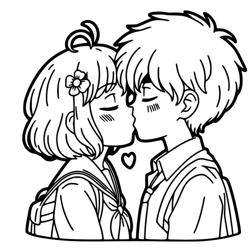 a girl and a boy kissing anime