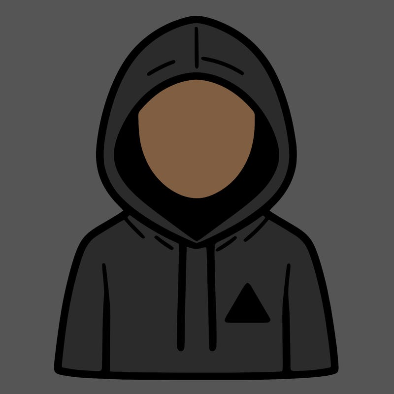 a person with non face waering a hoodie with a small triangle symbol