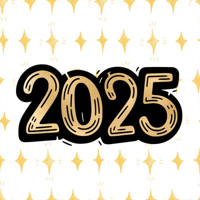 one line scrawled numbers sketch design “2025”