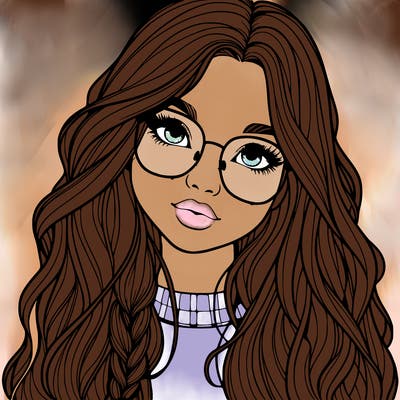 girl with long hair and freckles and glasses realistic