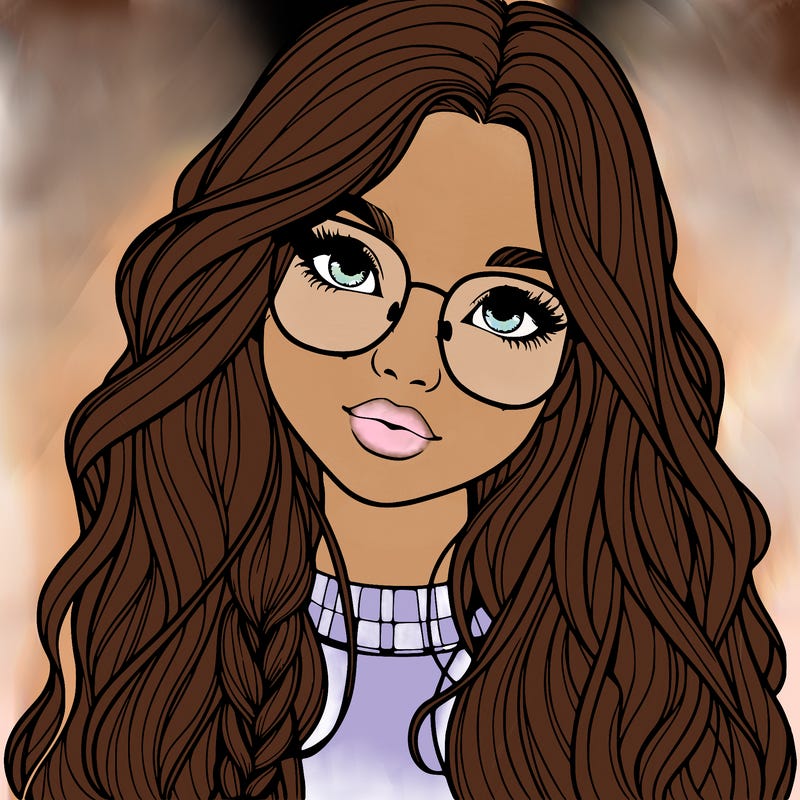 girl with long hair and freckles and glasses realistic