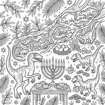 Journey back in time and celebrate the Festival of Lights with a prehistoric twist! This extraordinary coloring page combines the fascinating Velociraptor diet with joyous Hanukkah traditions, offering a truly unique artistic experience.