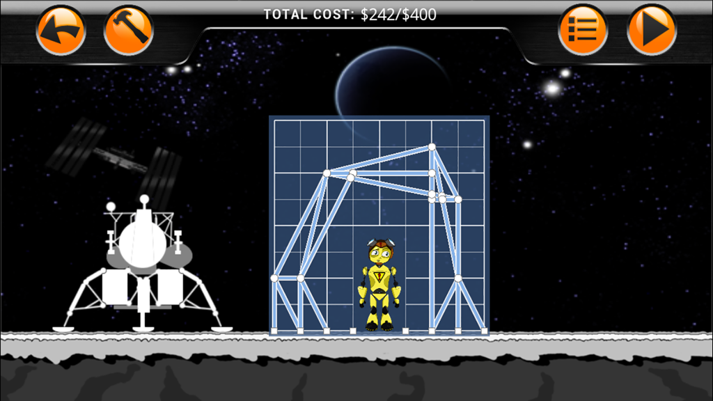 Dummy Defense - A structural blueprint being designed in Dummy Defense to protect a dummy in a space-themed level.