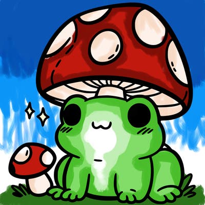 a cute frog with a mushroom hat