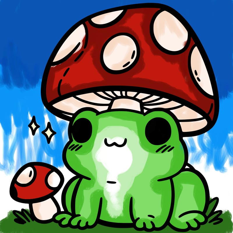 a cute frog with a mushroom hat