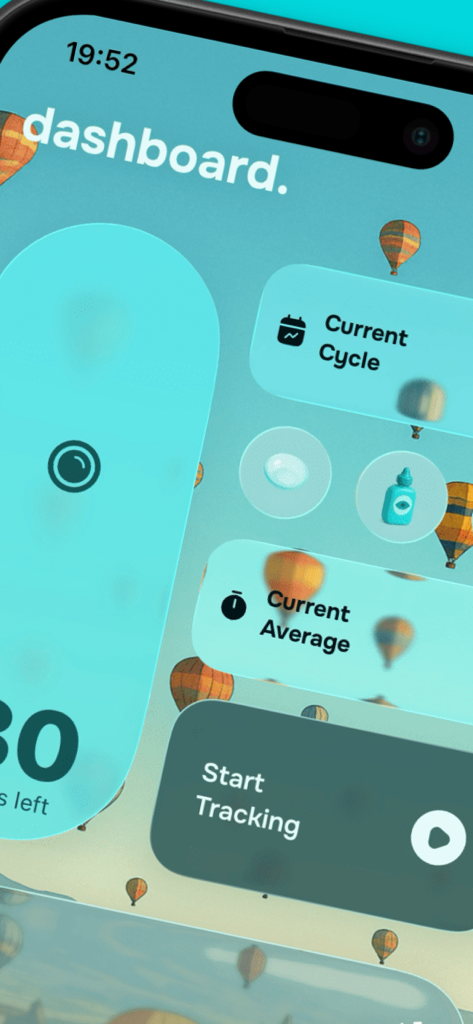 Lenso - Contact Lenses Tracker - Panel de la aplicación Lenso en un iPhone mostrando el estado del ciclo de reemplazo de lentes de contacto y el botón de inicio de seguimiento