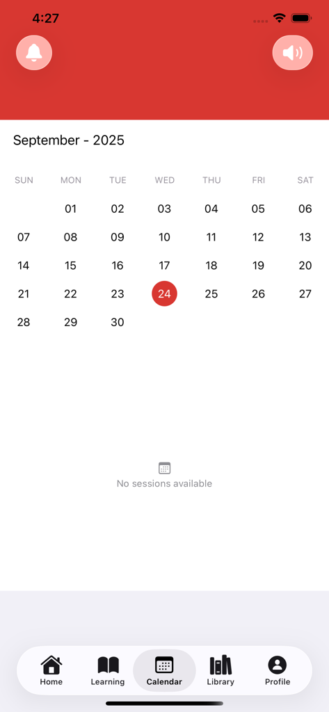 Calendar interface of the Africa Learning app showing training sessions and schedules