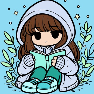 girl in oversized hoodie reading a book