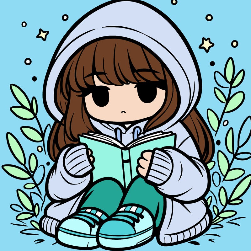 girl in oversized hoodie reading a book