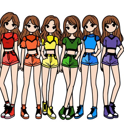 a group of girls wearing crop tops and shorts
