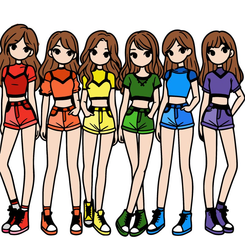 a group of girls wearing crop tops and shorts