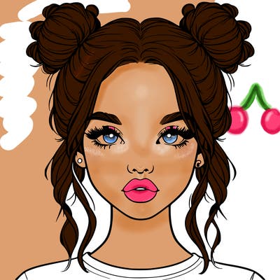realistic girl with two buns in hair and lips