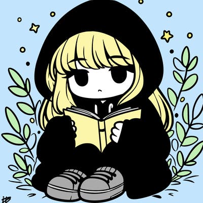 girl in oversized hoodie reading a book